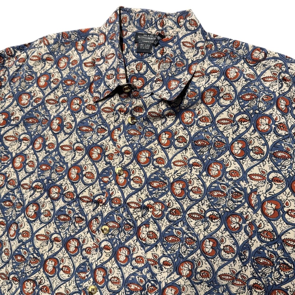 J Peterman Company Shirt Mens XL Batik Hawaiian Vacation Relaxed Fit Cotton Vtg